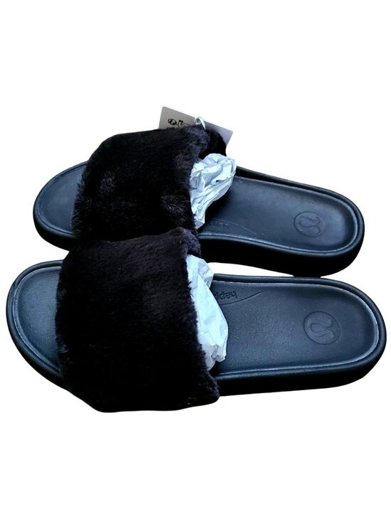 lululemon athletica | Shoes | New Lululemon Athletica Womens  Women\'s Restfeel Faux Fur Slide Sandals Black Size 8 Lululemon New
